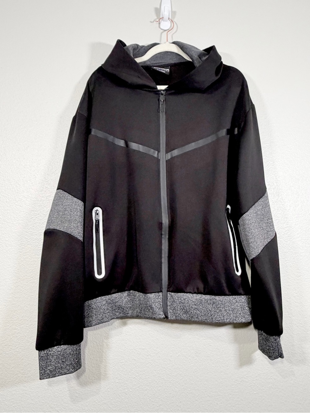 Cultura Full Zip Hoodie Performance Active Jacket Reflective Black Gray Men XL